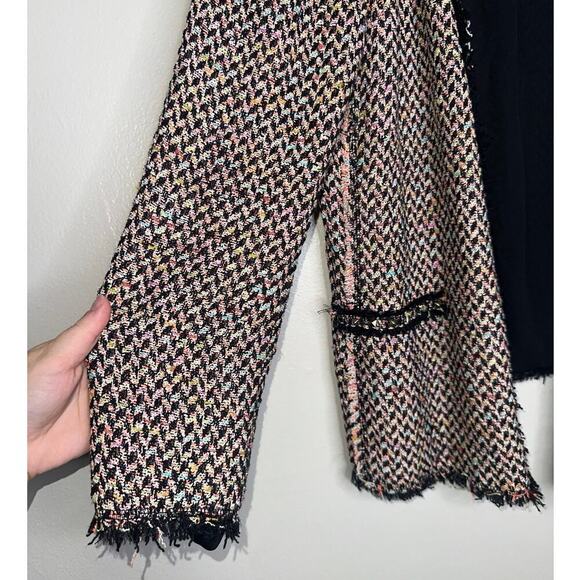 Zara Woman Multicolor Tweed Open Front Blazer Jacket Fringe Trim Size XL - Picture 4 of 8